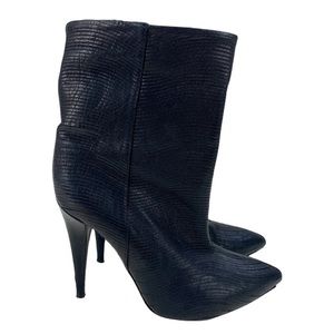 Loeffler Randall Emory Wave Black Textured Leather Boots Booties 8